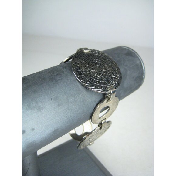 Vintage Sterling Silver Aztec Mayan Calendar Link Bracelet 925 Modern Mexico - Picture 11 of 11